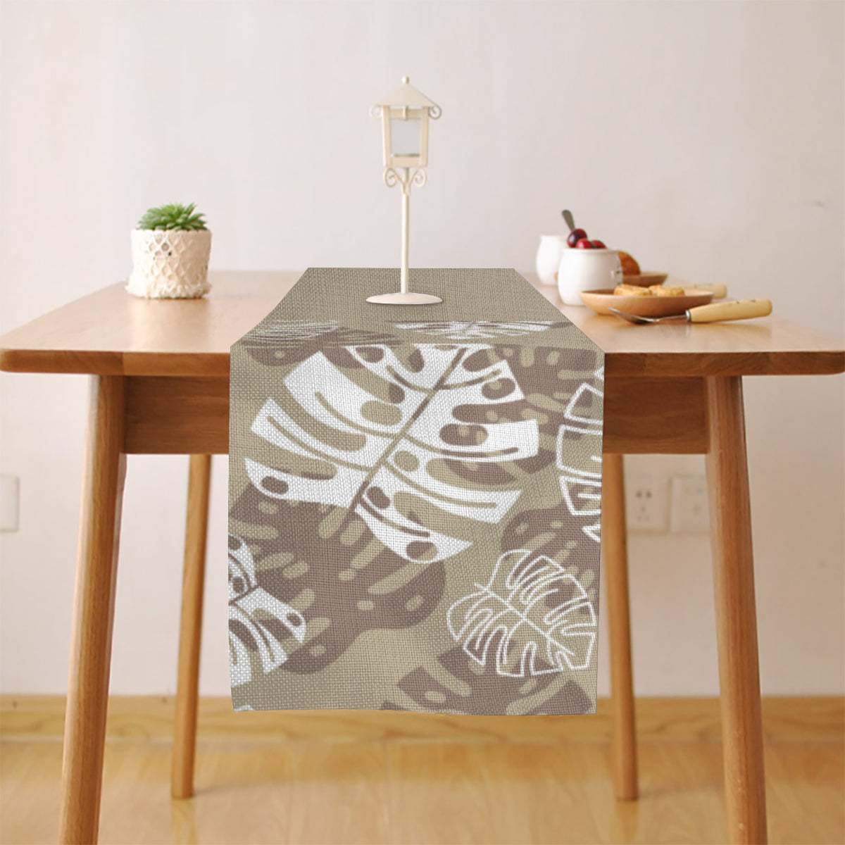 Camino de mesa Monsteras color cacao, 180 x 33 cm | 100 % lino | Colección Melanated Musings