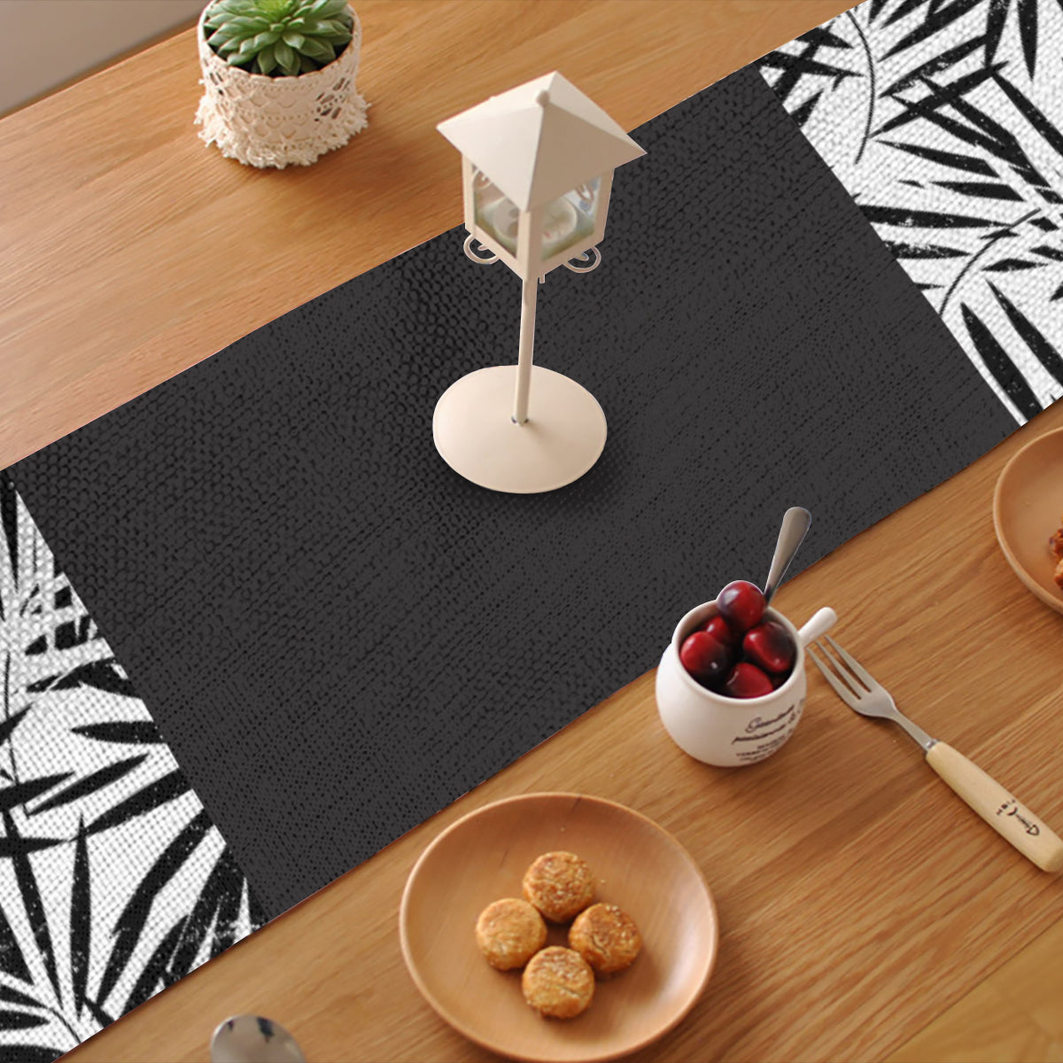 Midnight Fronds Table Runner 70" x13" | 100% Linen Flax | Melanated Musings Collection (minimum order 5)
