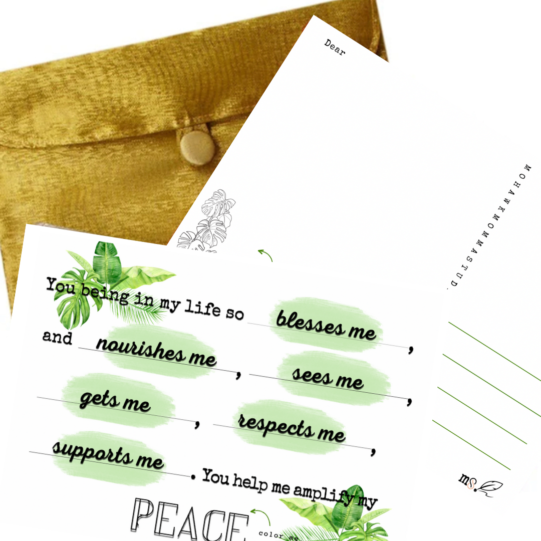 Gratitud + Paz | Postales de poesía en verde menta + Monstera + Journal™