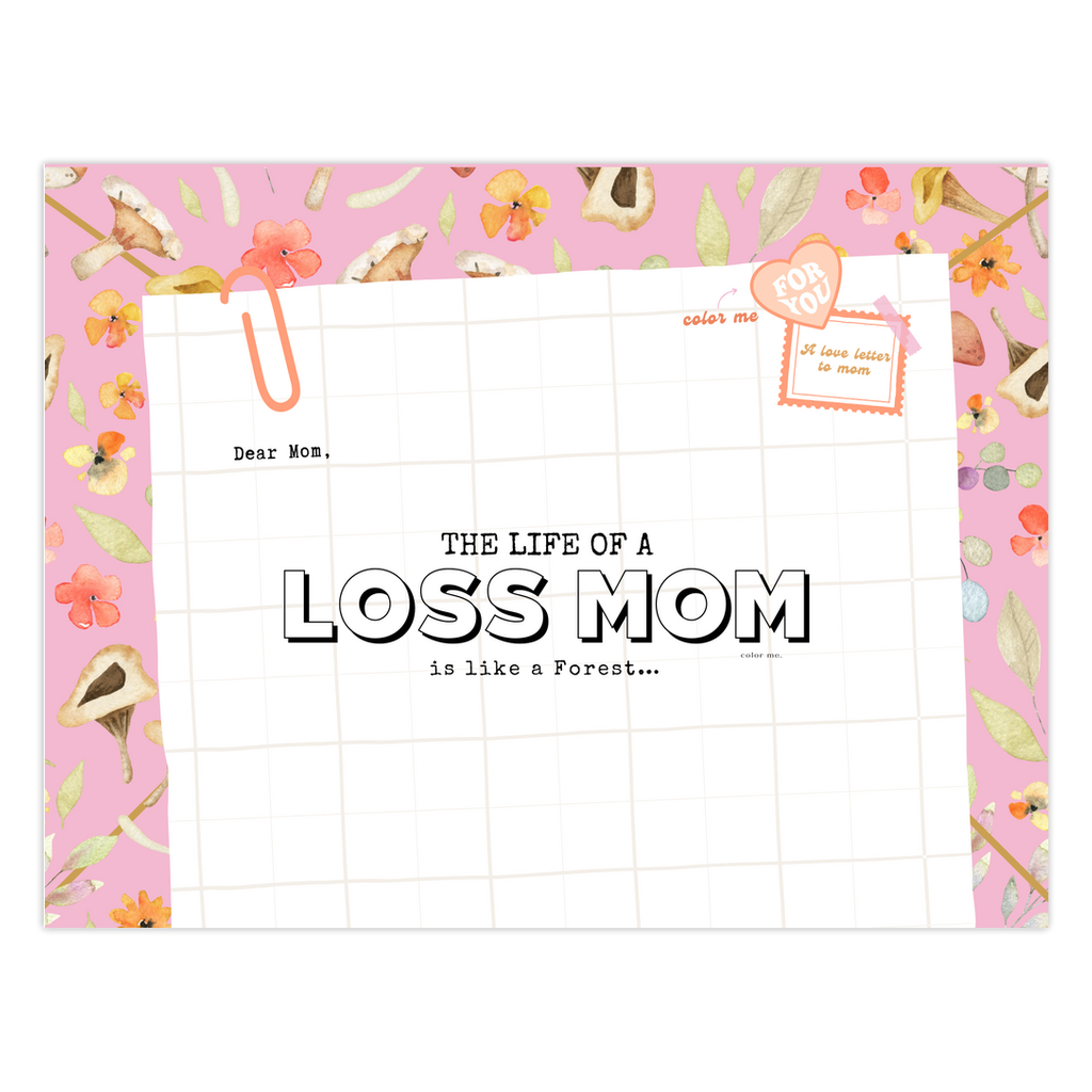 Querida mamá, una vida de pérdida. Mamá es como un bosque | Tarjeta de felicitación para colorear y escribir a diario™