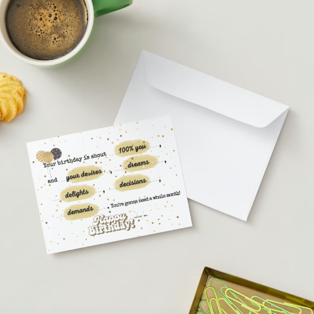 Collection Joyeux Anniversaire | Aquarelle Confettis Noirs et Or + Carte Postale Poésie Journal™