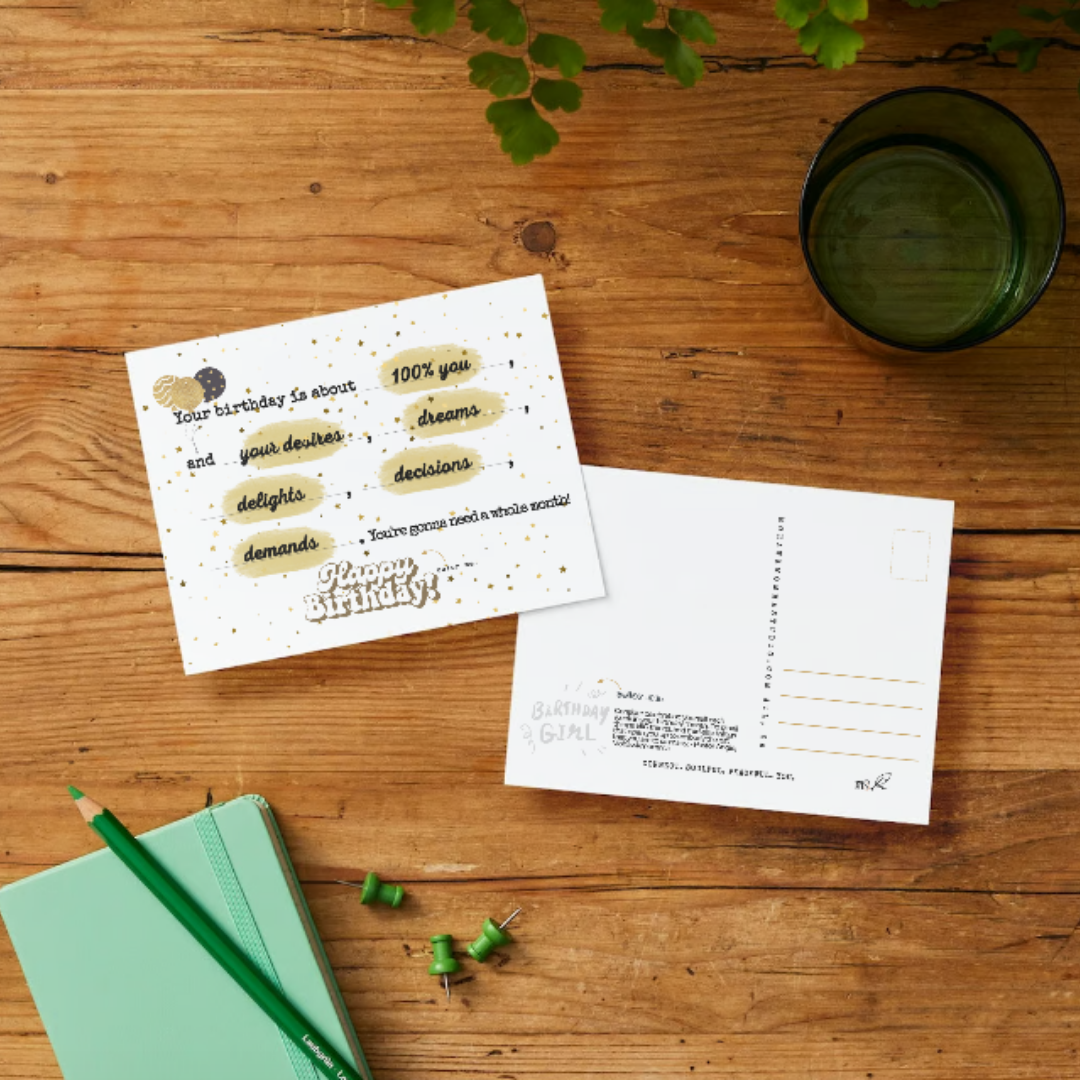 Collection Joyeux Anniversaire | Aquarelle Confettis Noirs et Or + Carte Postale Poésie Journal™
