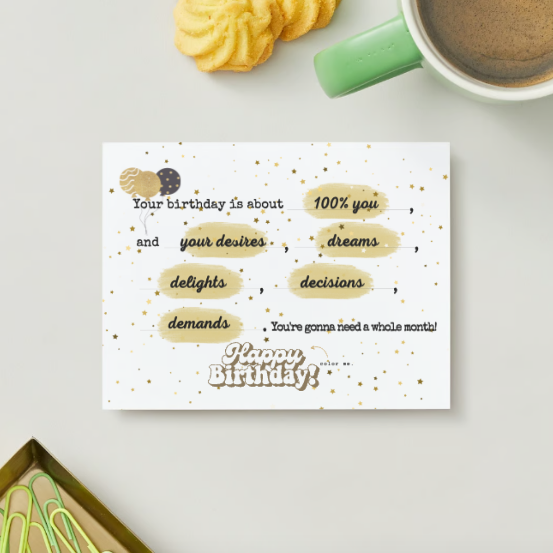 Collection Joyeux Anniversaire | Aquarelle Confettis Noirs et Or + Carte Postale Poésie Journal™