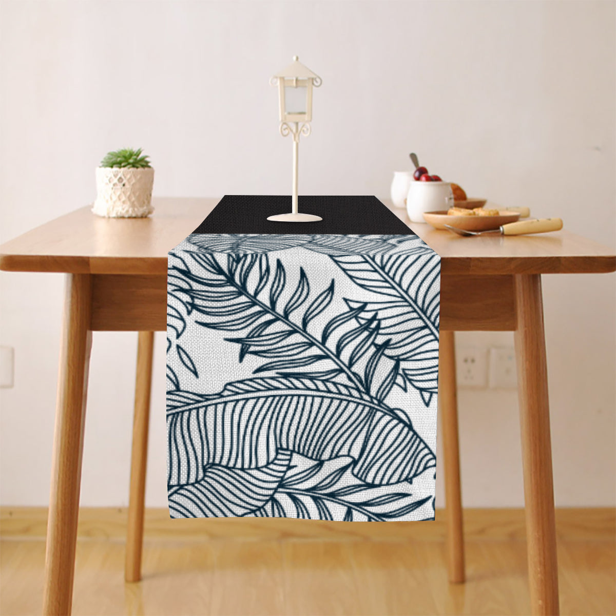 Camino de mesa Noir + Leaves de 180 x 33 cm | 100 % lino | Colección Melanated Musings