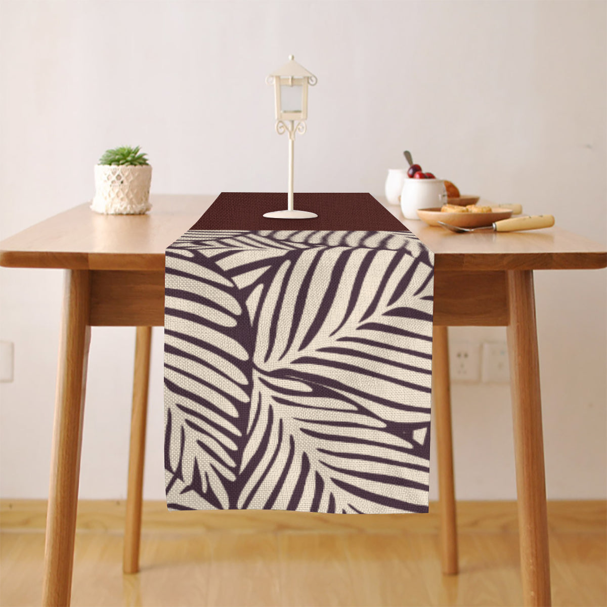 Mocha + Leaves Table Runner 70" x13" | 100% Linen Flax | Melanated Musings Collection (minimum order 5)