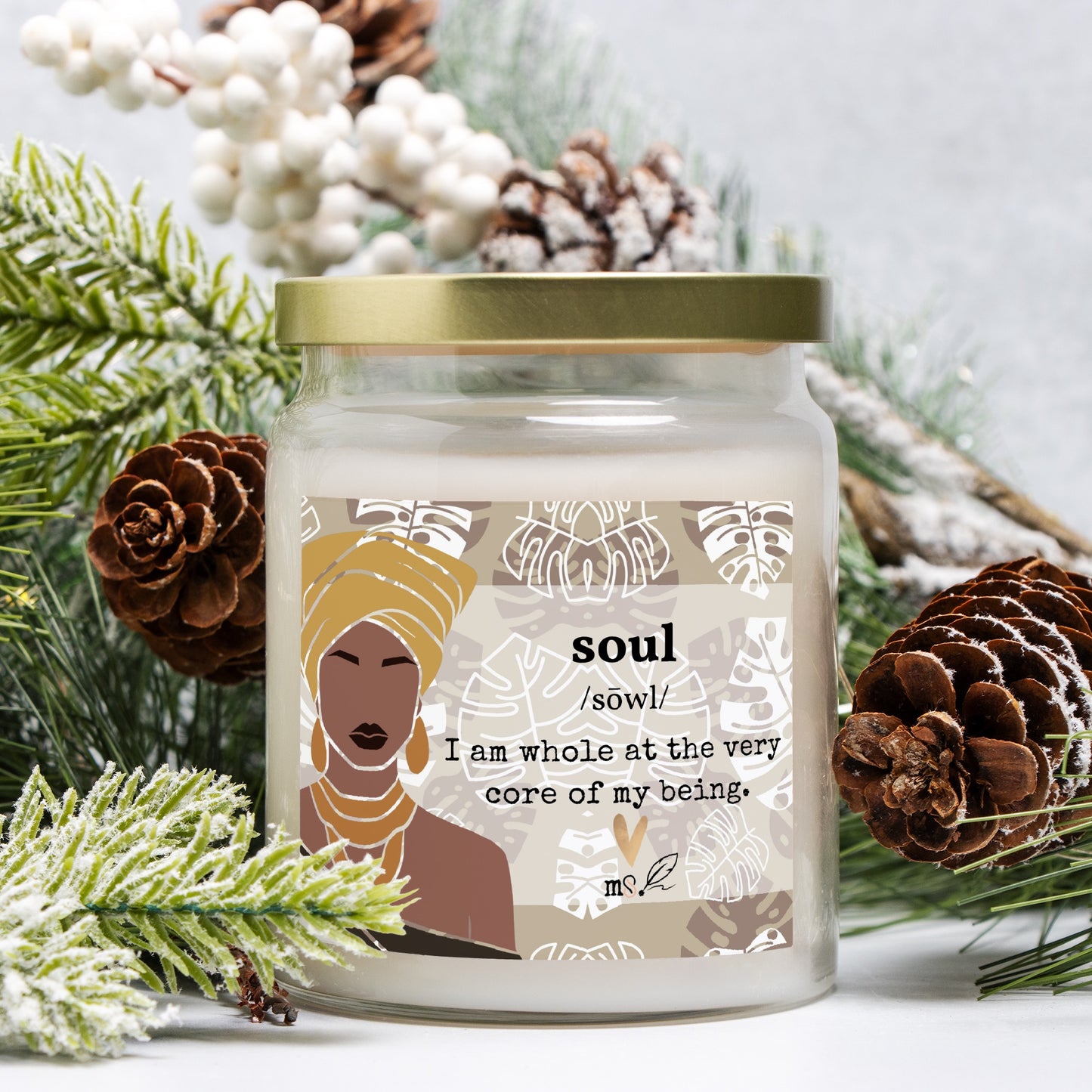 Vela con la definición de Monsteras de Cacao | Frasco de boticario con tapa dorada - Sin colorantes | Colección Melanated Musings