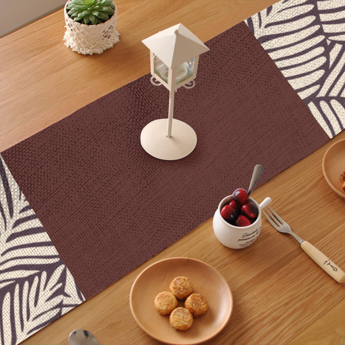 Mocha + Leaves Table Runner 70" x13" | 100% Linen Flax | Melanated Musings Collection (minimum order 5)
