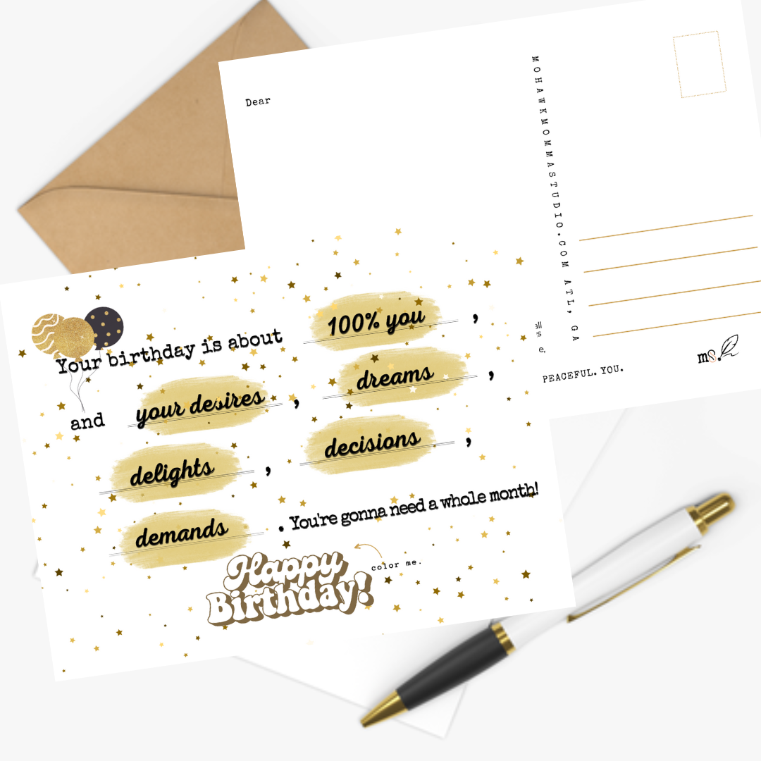 Collection Joyeux Anniversaire | Aquarelle Confettis Noirs et Or + Carte Postale Poésie Journal™