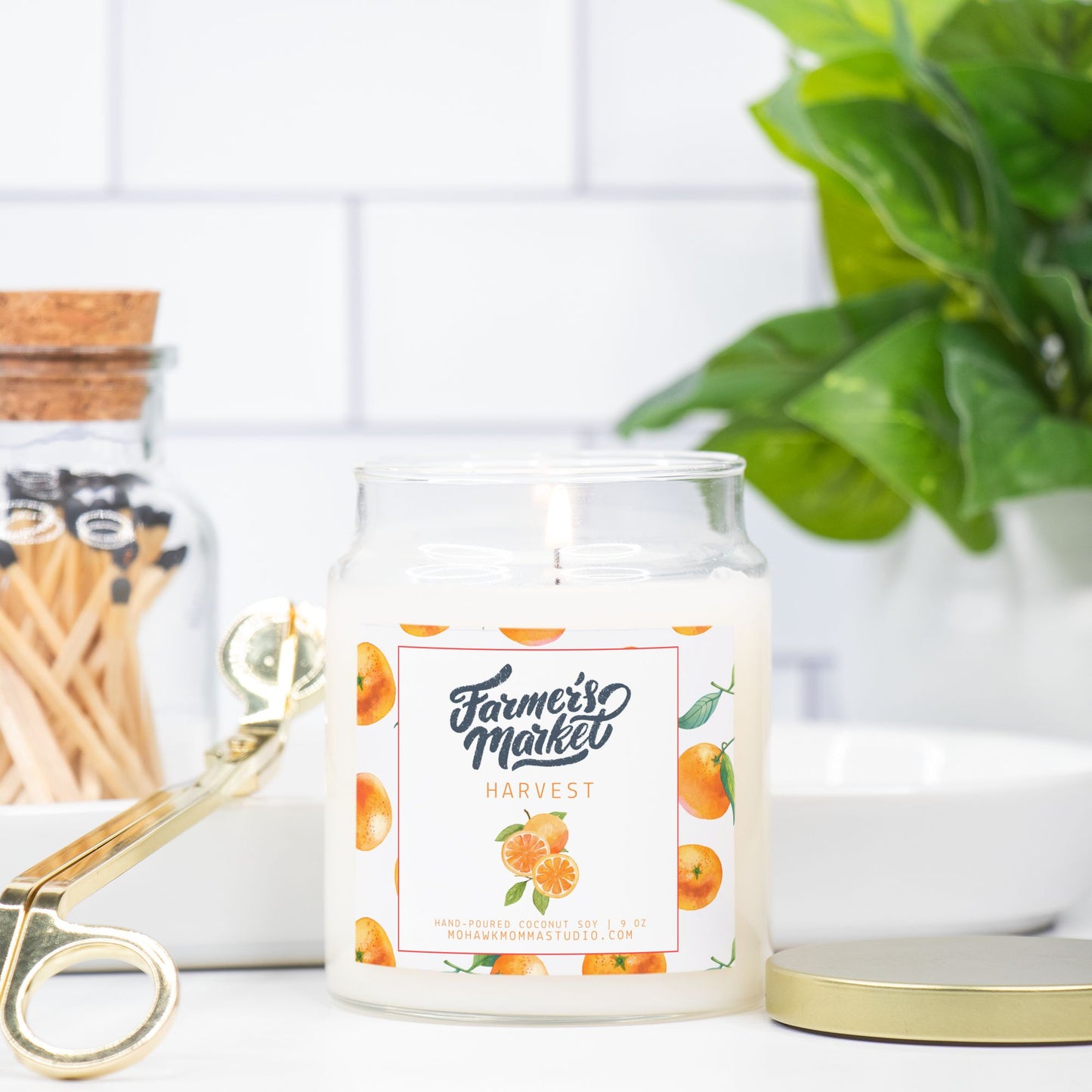 Orange Harvest Candle | Farmers Market Collection | Apothecary Jar with Gold Lid - No Dyes