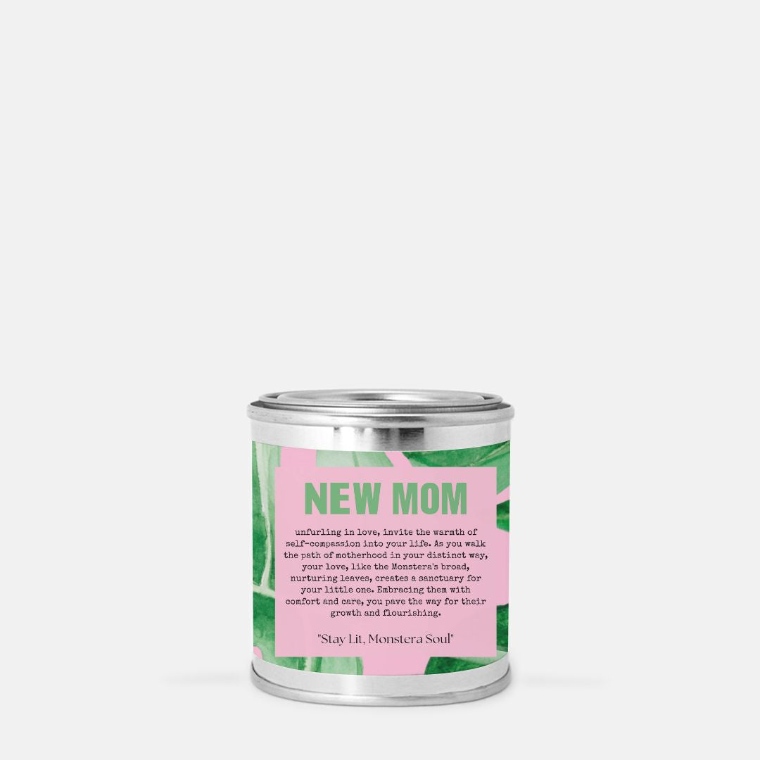 Vela de mecha de madera "New Mom Monstera" (lata de pintura) - Sin tintes