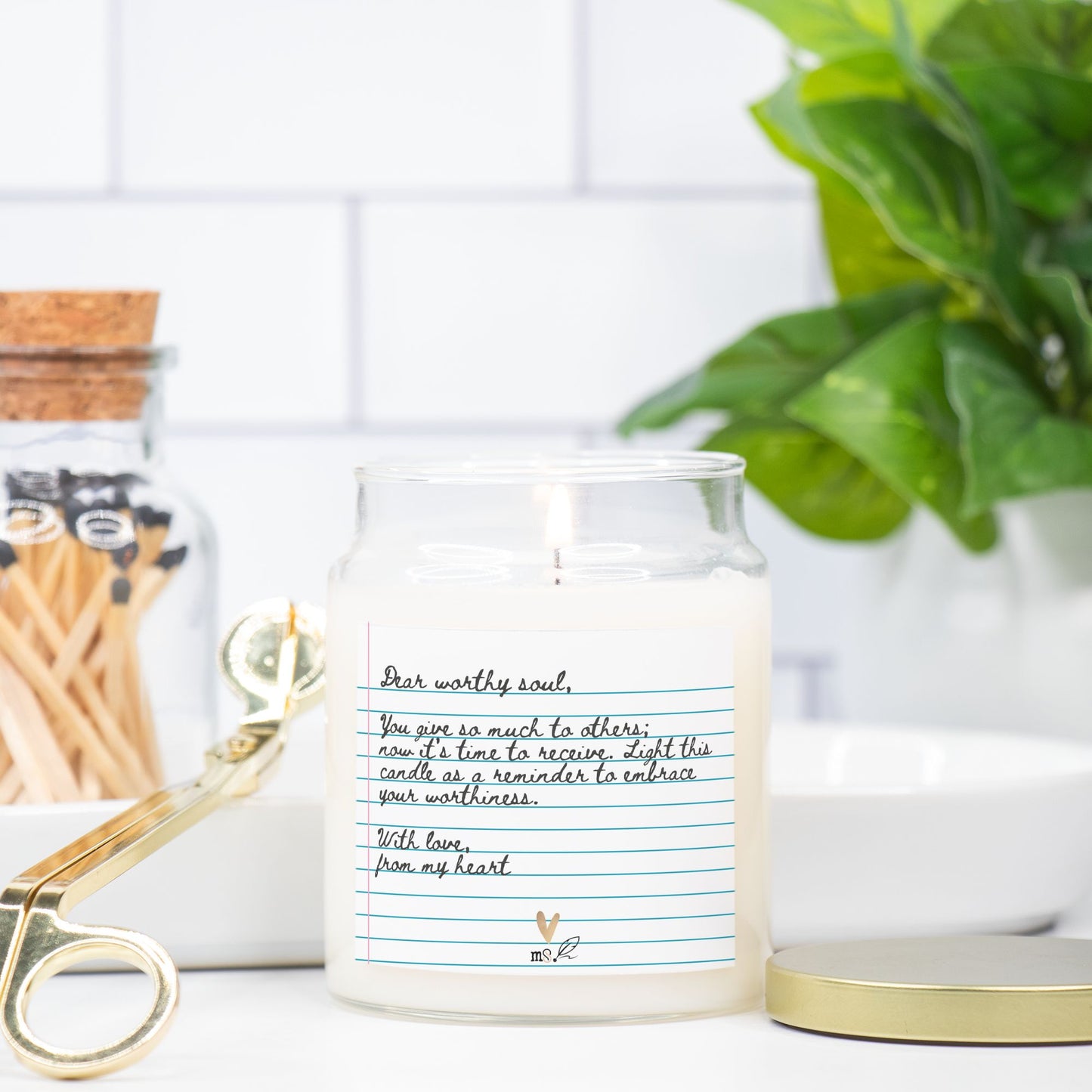 Dear Worthy Soul Candle | Apothecary Jar with Gold Lid - No Dyes | Love Letter Collection