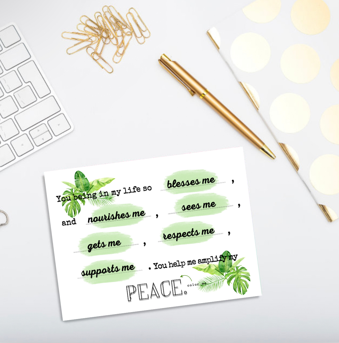 Gratitud + Paz | Postales de poesía en verde menta + Monstera + Journal™