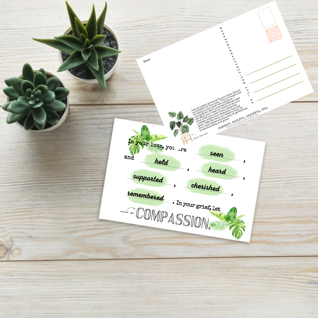 Colección Compasión por el Dolor | Postales de poesía en verde menta + Monstera + Journal™