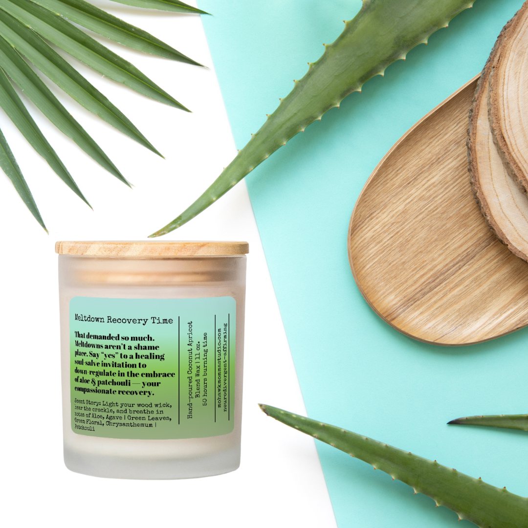 Meltdown Recovery Time Cactus Flower + Jade Frosted Glass Candle - No Dyes | Neurodivergent-affirmation Collection