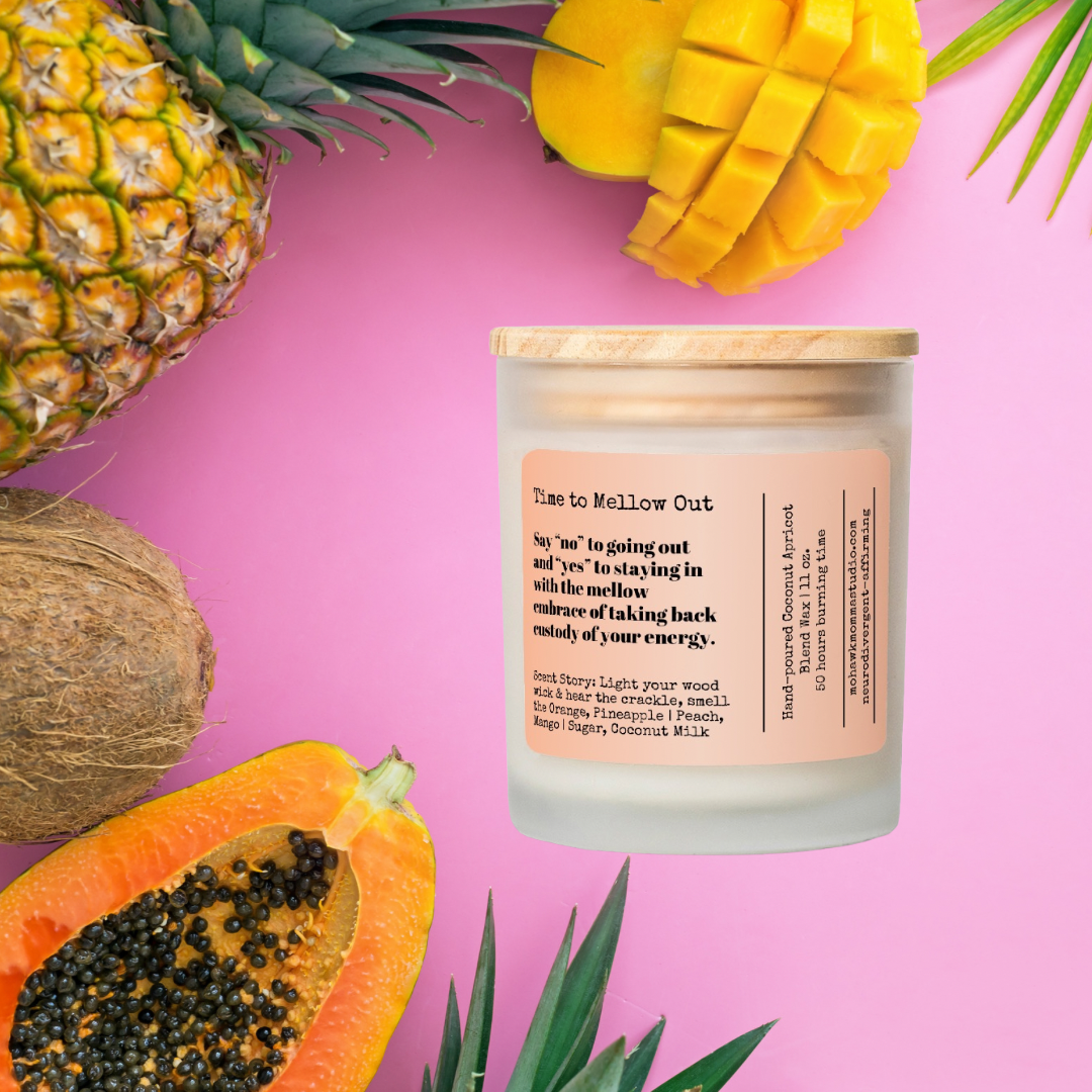 Time to Mellow Out Mango Coconut Frosted Glass Candle - No Dyes | Neurodivergent-affirmation Collection