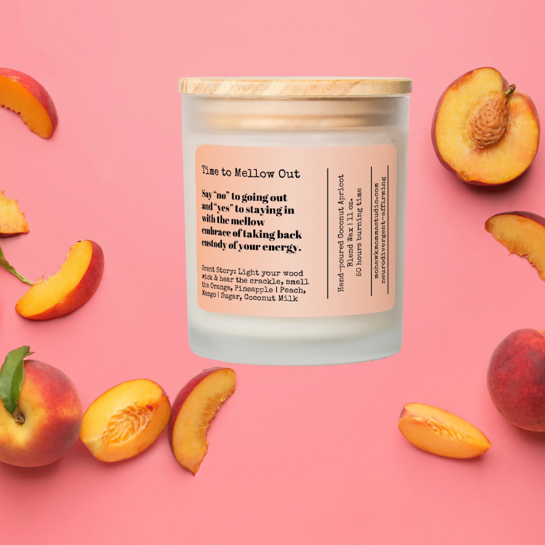 Time to Mellow Out Mango Coconut Frosted Glass Candle - No Dyes | Neurodivergent-affirmation Collection
