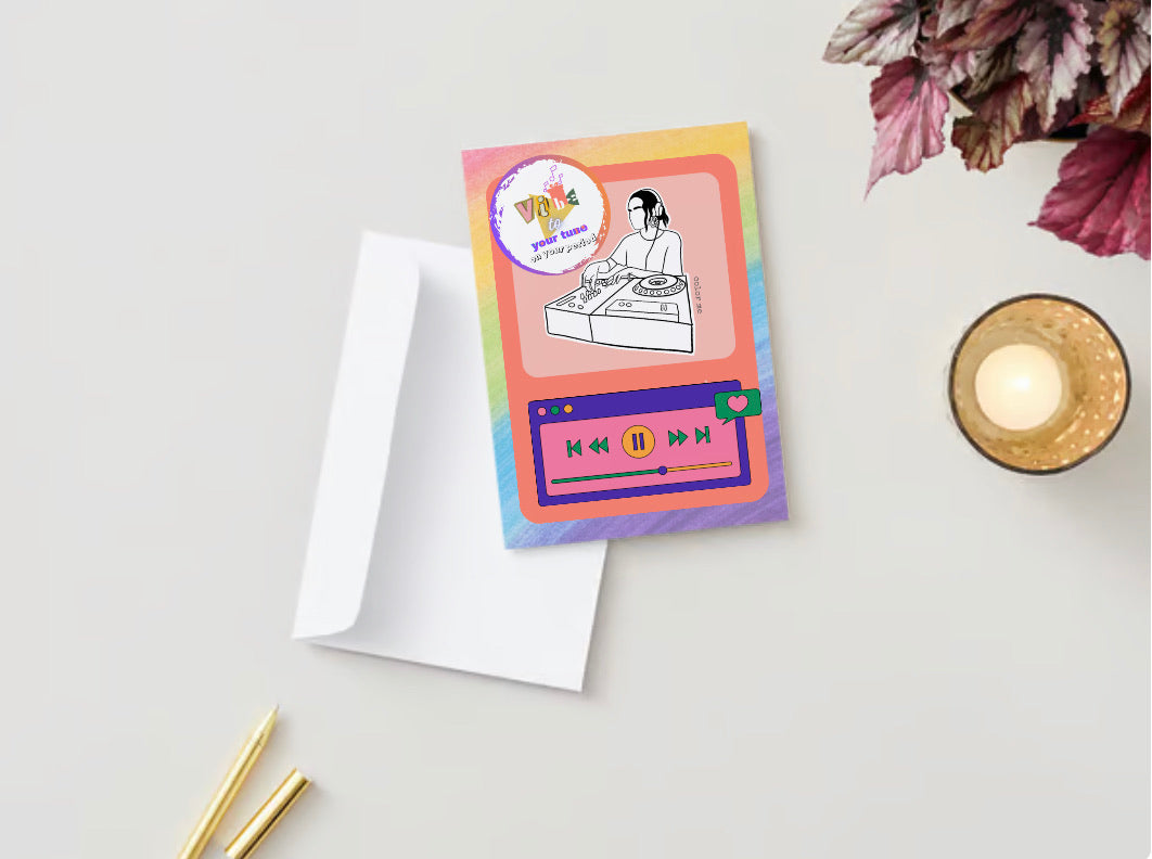 Soy la DJ de mi ciclo | Tarjeta de felicitación Color + Journal™ de Bienestar Femenino