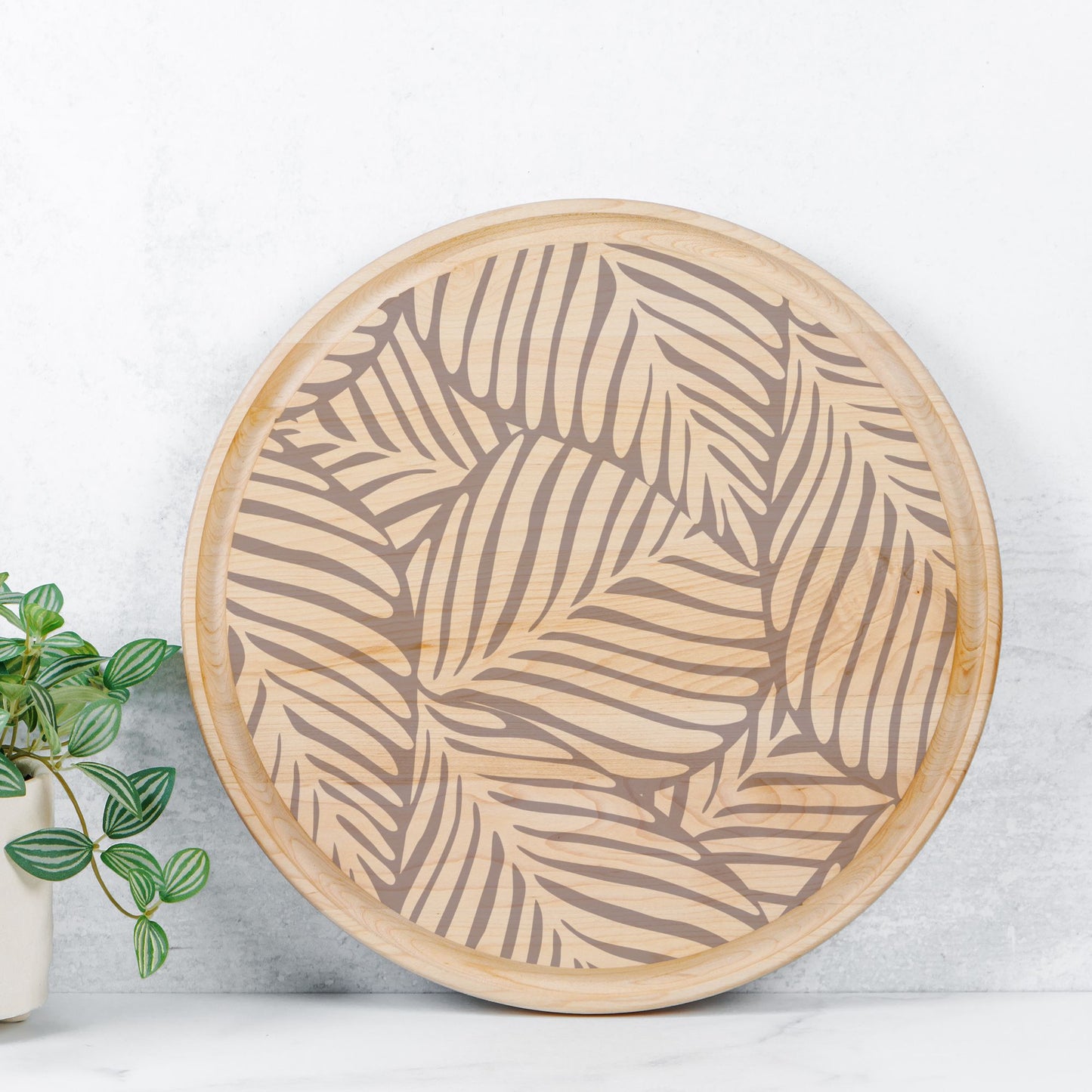 Mocha + Leaves Artisanal Wood Board | Round Charcuterie Board