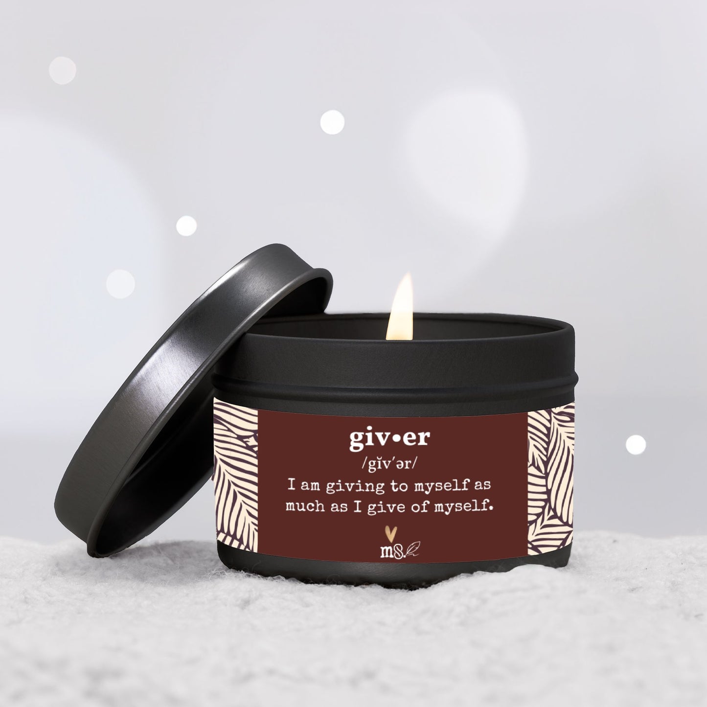 Vela en lata con la definición de Mocha + Hojas | Vela de viaje de 113 g - Sin colorantes | Colección Melanated Musings