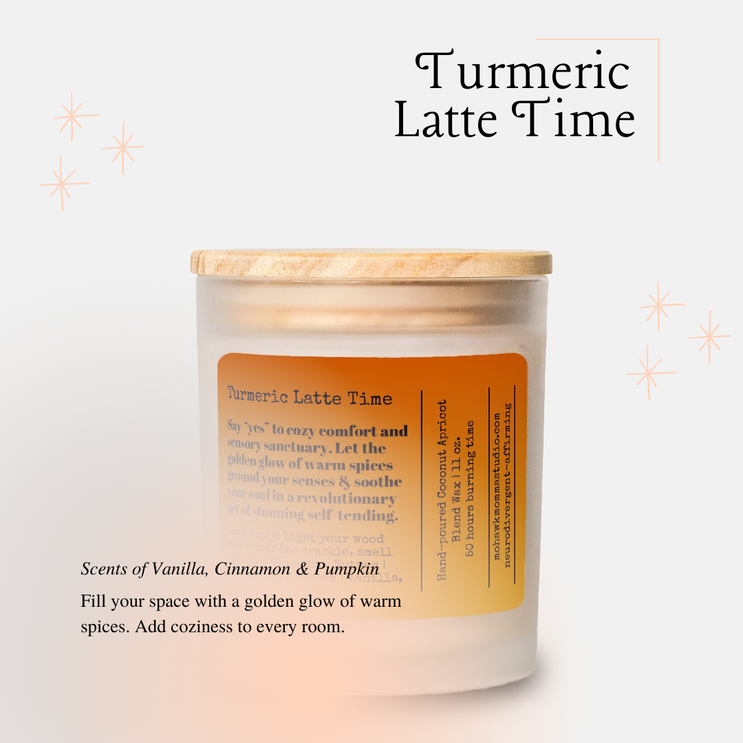 Turmeric Latte Time Fall Spices Frosted Glass Candle - No Dyes | Neurodivergent-affirmation Collection