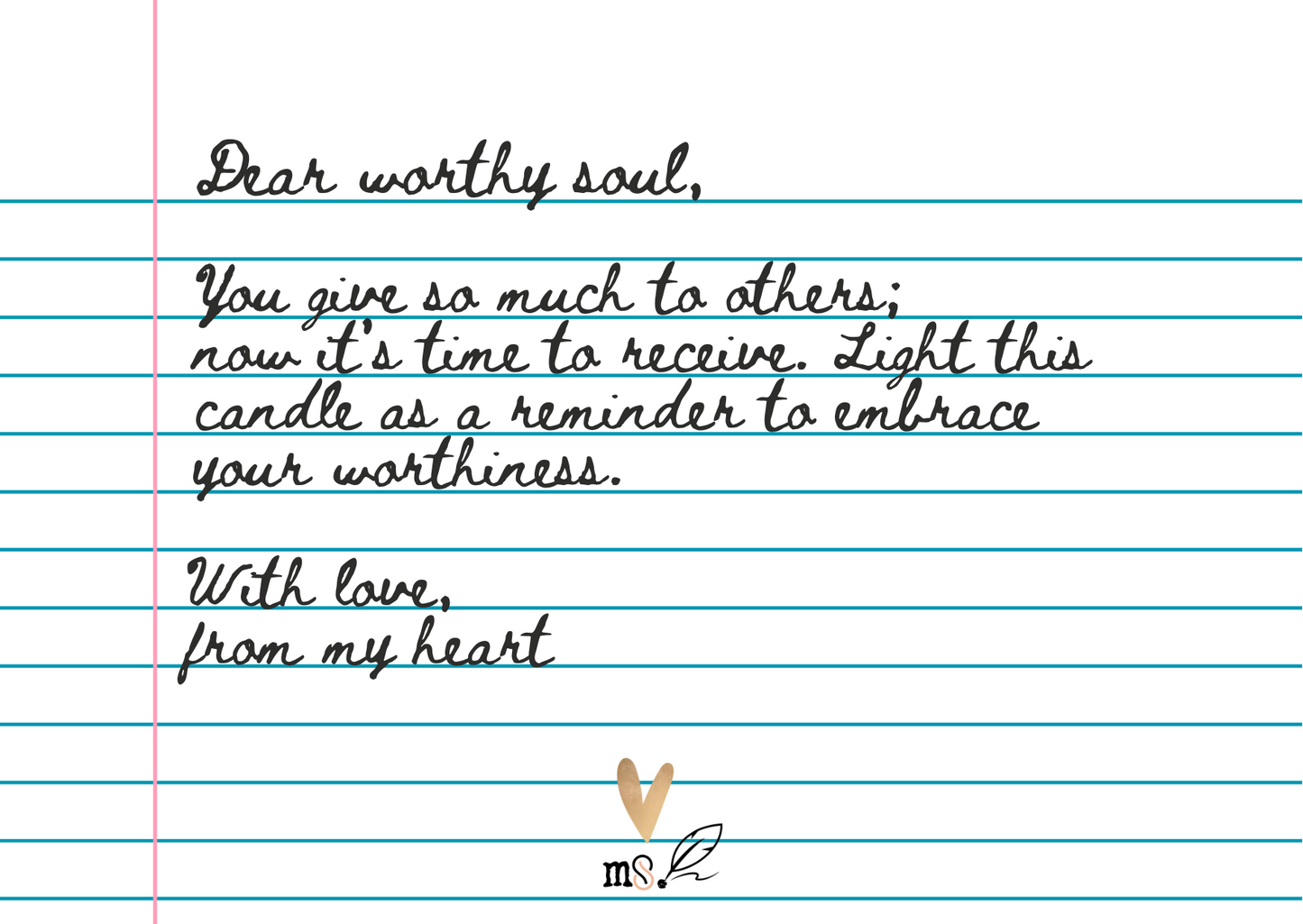 Dear Worthy Soul Candle | Apothecary Jar with Gold Lid - No Dyes | Love Letter Collection