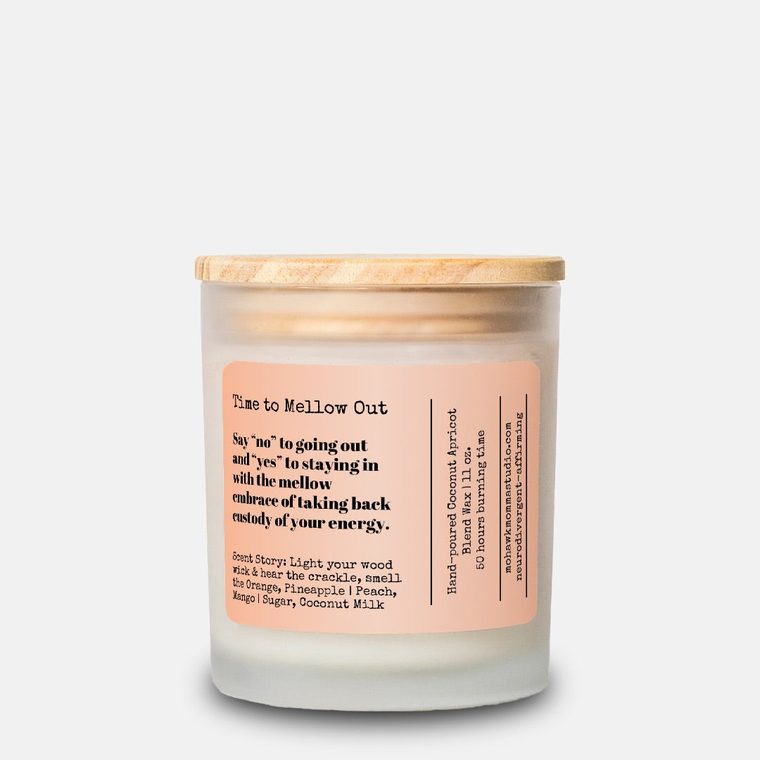 Time to Mellow Out Mango Coconut Frosted Glass Candle - No Dyes | Neurodivergent-affirmation Collection