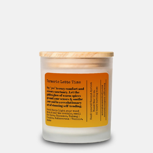 Turmeric Latte Time Fall Spices Frosted Glass Candle - No Dyes | Neurodivergent-affirmation Collection
