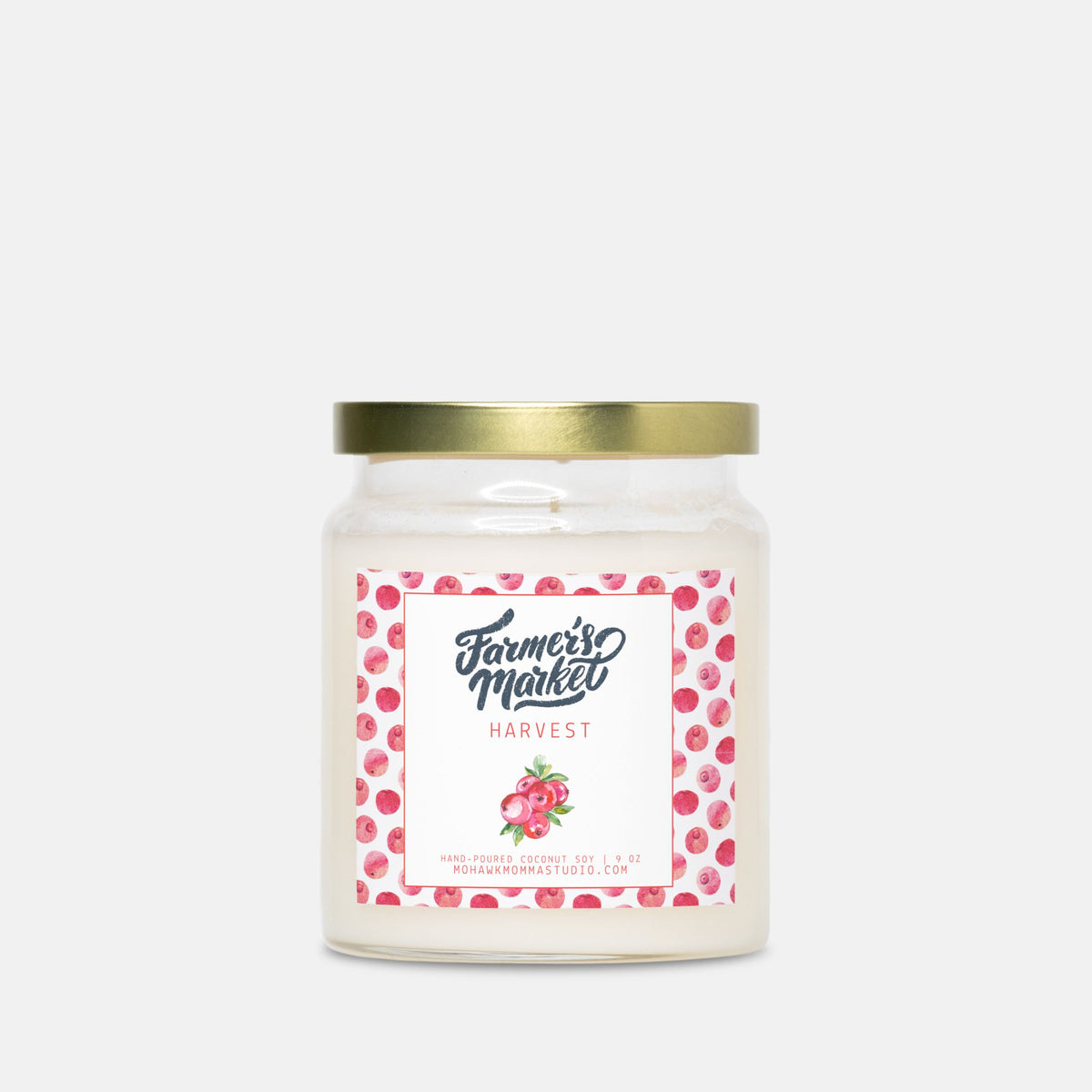 Cranberry + Currant Harvest Candle | Farmers Market Collection | Apothecary Jar with Gold Lid - No Dyes