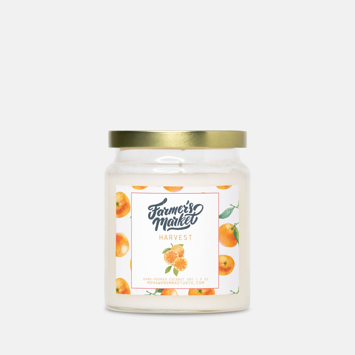 Orange Harvest Candle | Farmers Market Collection | Apothecary Jar with Gold Lid - No Dyes