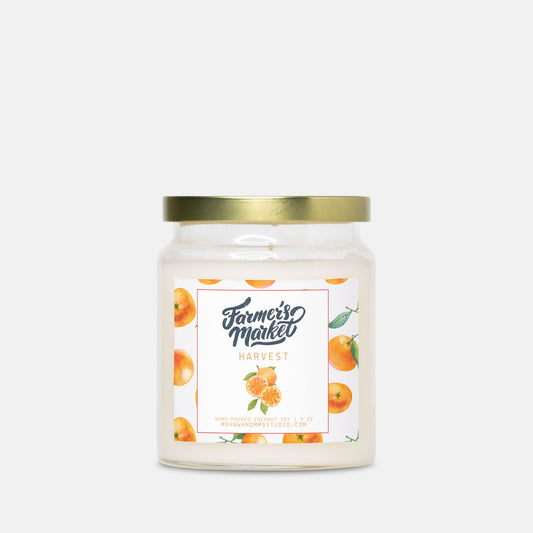 Orange Harvest Candle | Farmers Market Collection | Apothecary Jar with Gold Lid - No Dyes