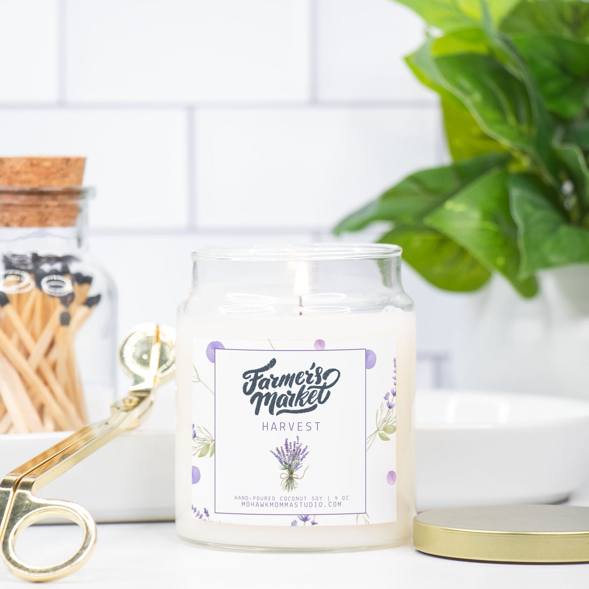 Lavendar Sage Harvest Candle | Farmers Market Collection | Apothecary Jar with Gold Lid - No Dyes