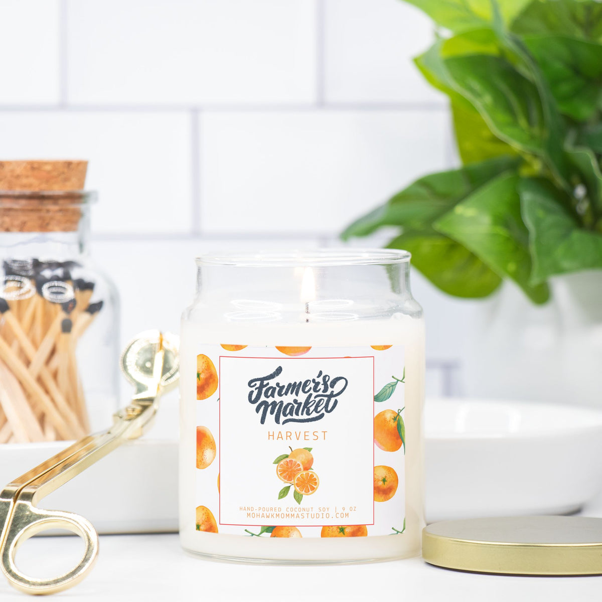Orange Harvest Candle | Farmers Market Collection | Apothecary Jar with Gold Lid - No Dyes