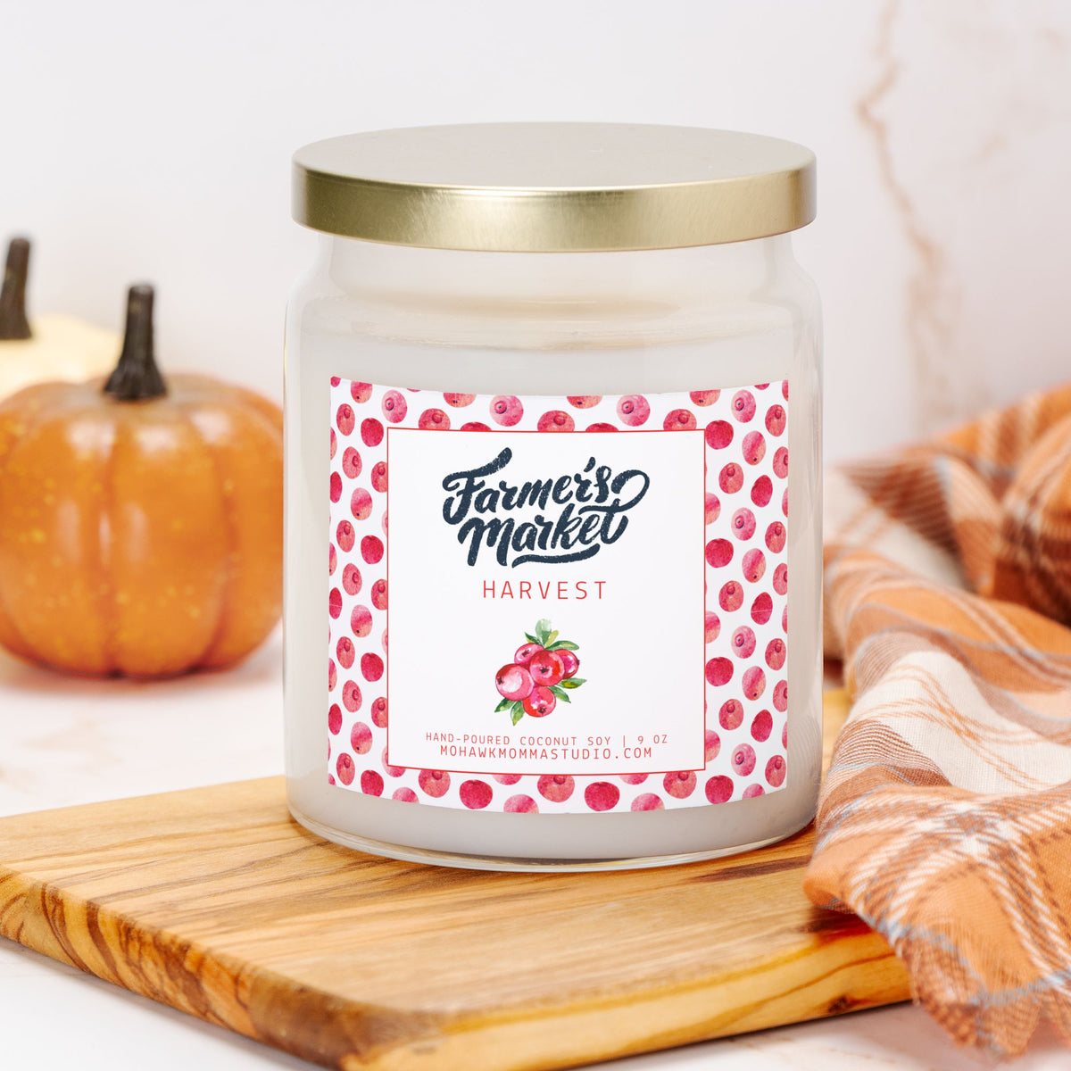 Cranberry + Currant Harvest Candle | Farmers Market Collection | Apothecary Jar with Gold Lid - No Dyes
