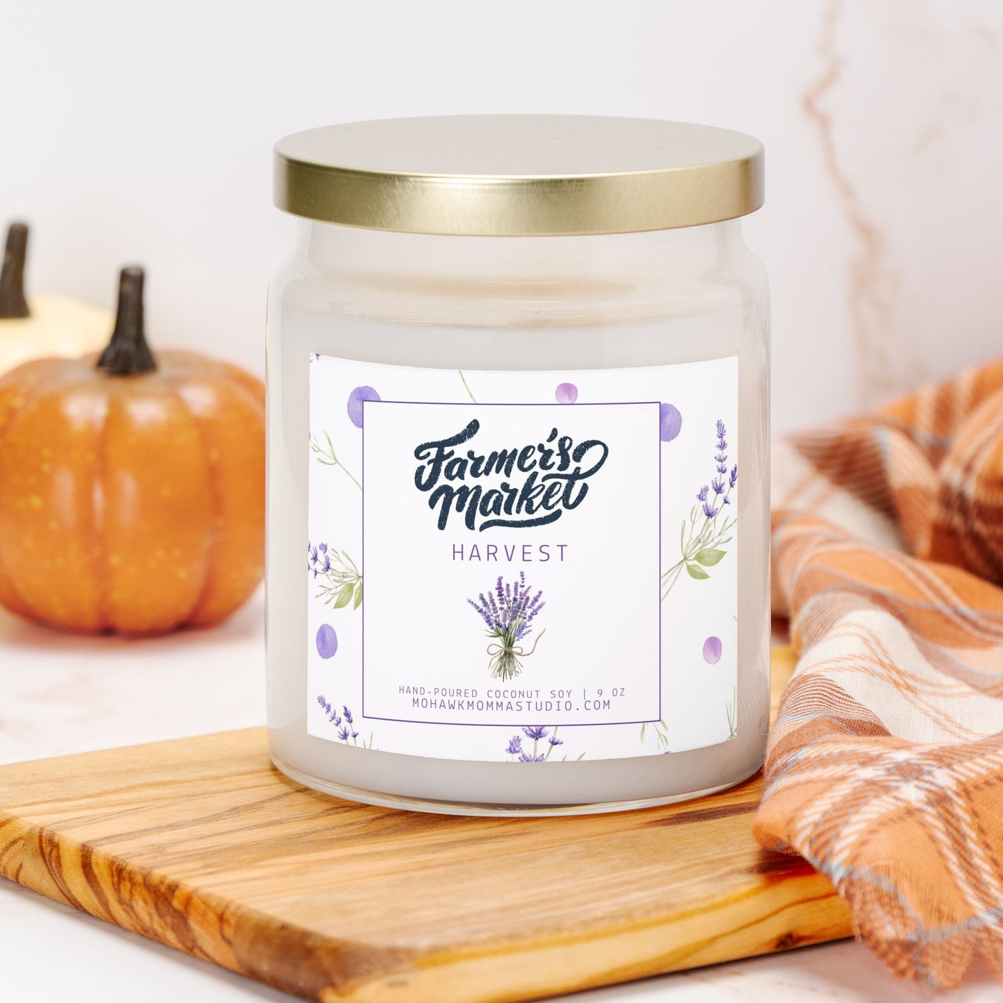 Lavendar Sage Harvest Candle | Farmers Market Collection | Apothecary Jar with Gold Lid - No Dyes