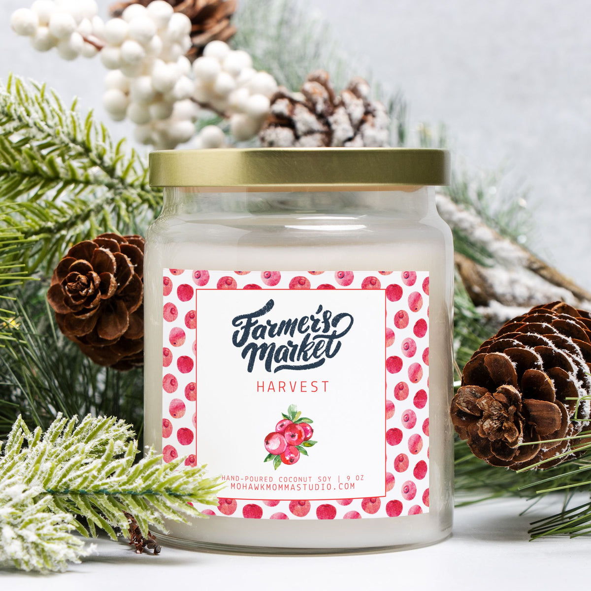 Cranberry + Currant Harvest Candle | Farmers Market Collection | Apothecary Jar with Gold Lid - No Dyes