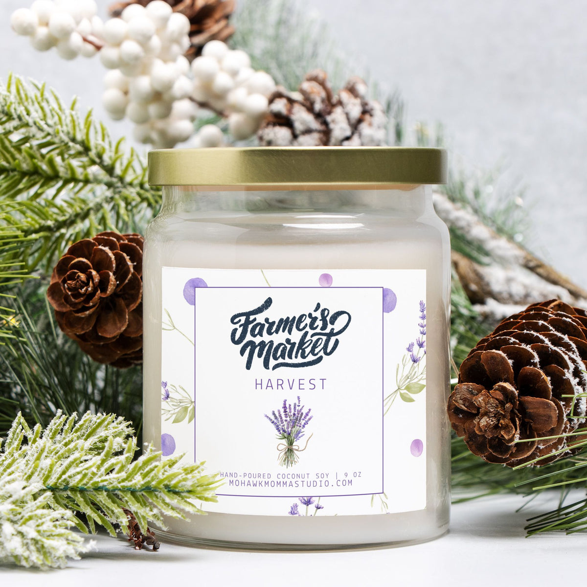 Lavendar Sage Harvest Candle | Farmers Market Collection | Apothecary Jar with Gold Lid - No Dyes
