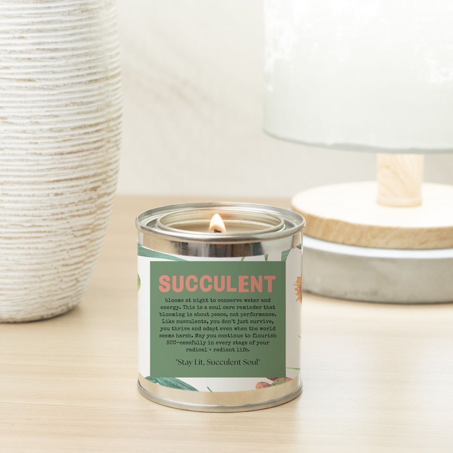 Succulent (Paint Can) Wood Wick Candle - No Dyes (minimum order 5)