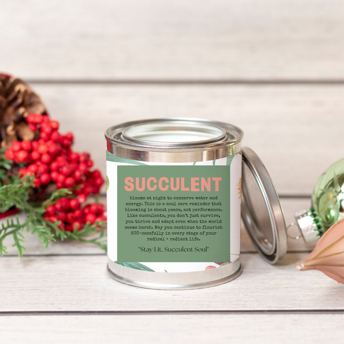 Succulent (Paint Can) Wood Wick Candle - No Dyes (minimum order 5)