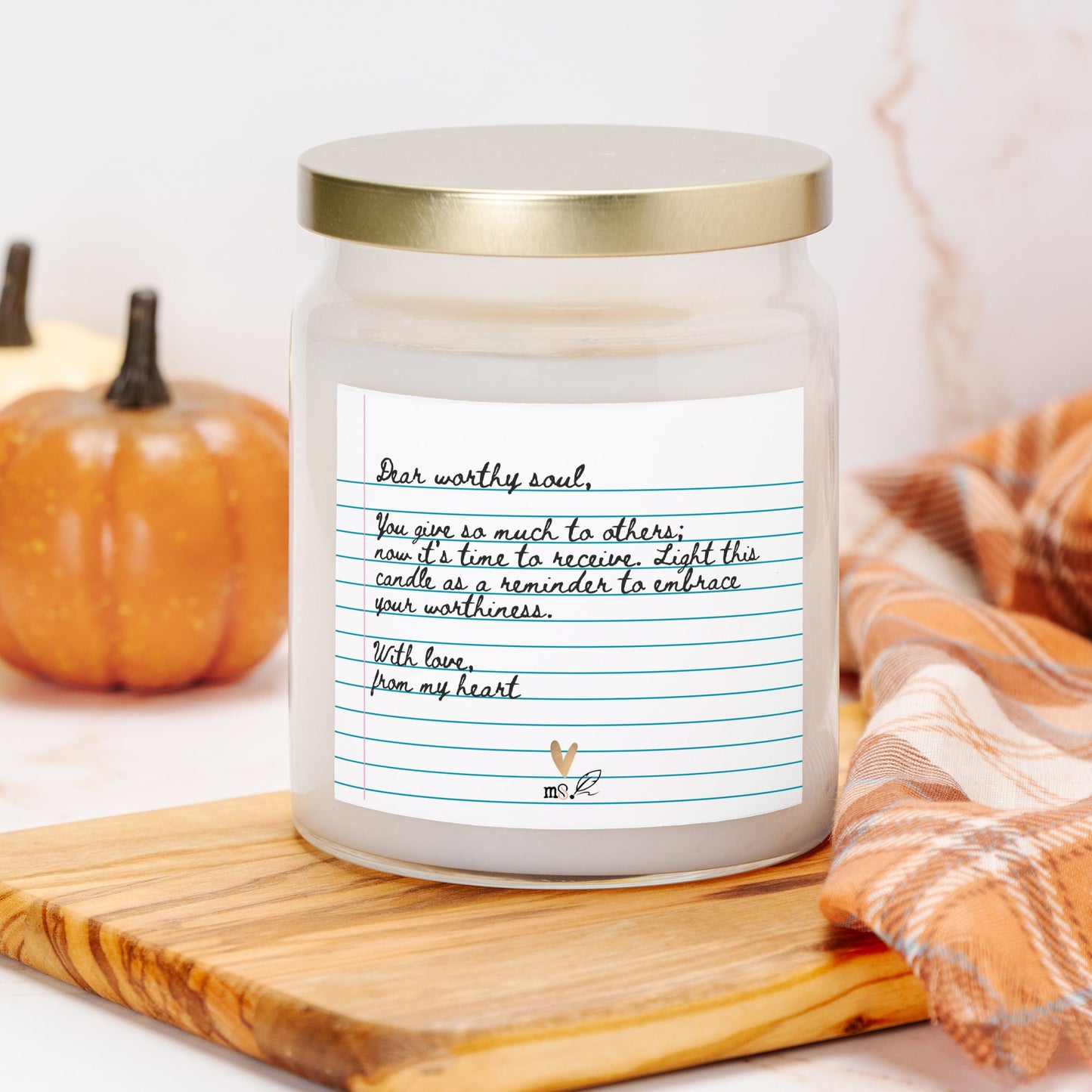 Dear Worthy Soul Candle | Apothecary Jar with Gold Lid - No Dyes | Love Letter Collection (minimum order 5)