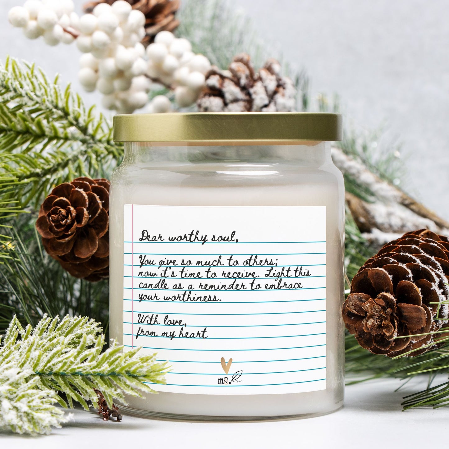 Dear Worthy Soul Candle | Apothecary Jar with Gold Lid - No Dyes | Love Letter Collection (minimum order 5)