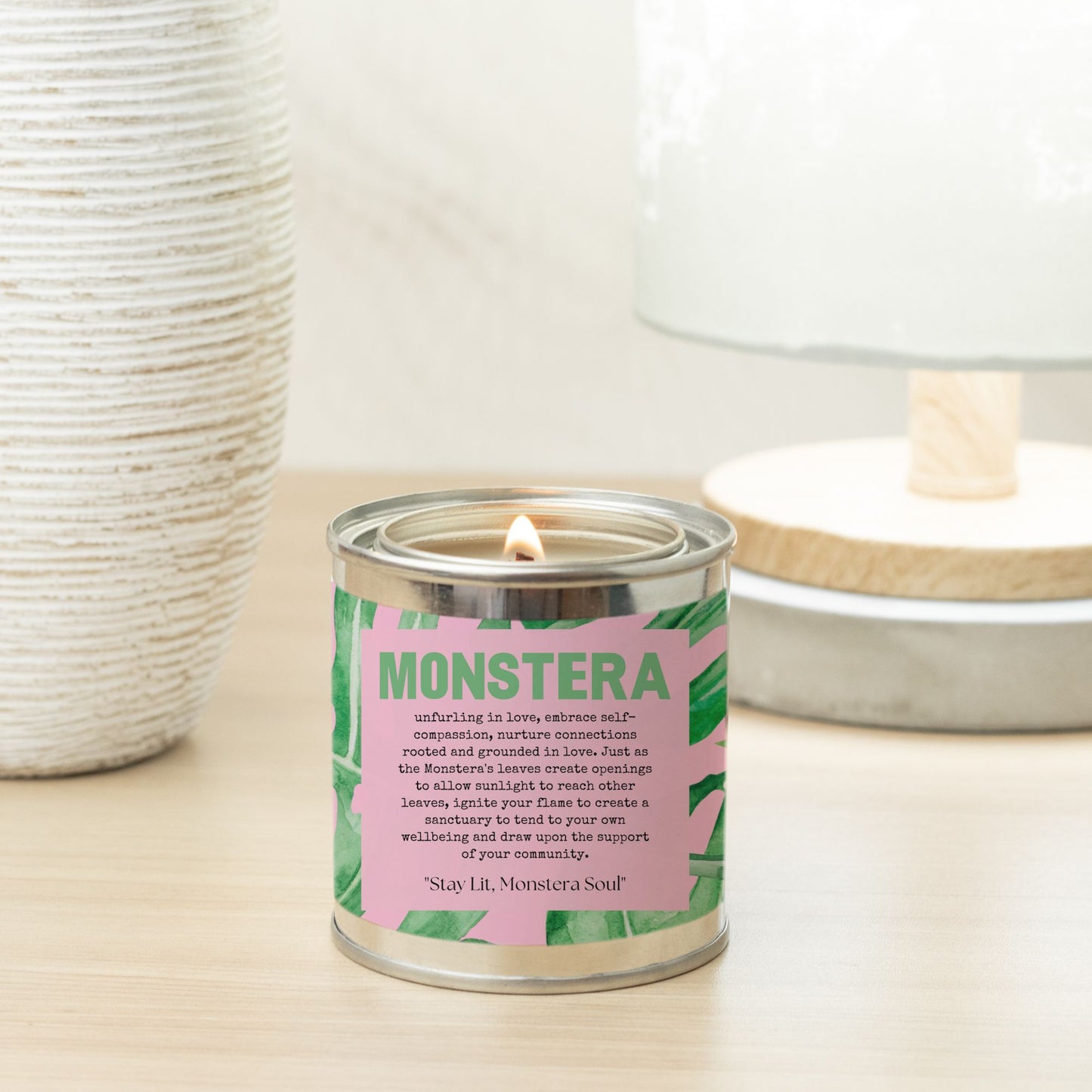 Bougie à mèche en bois Monstera (pot de peinture) - Sans colorants