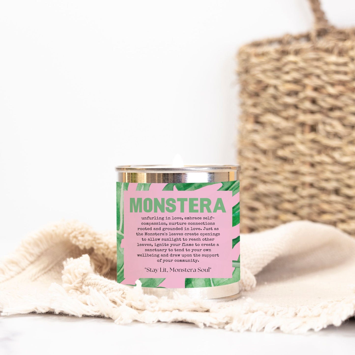 Bougie à mèche en bois Monstera (pot de peinture) - Sans colorants
