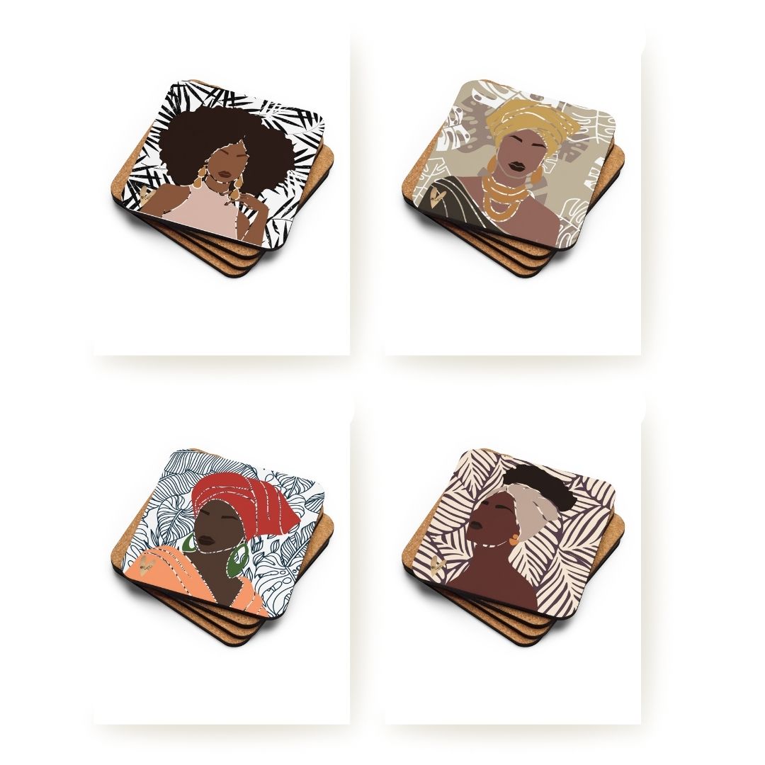 Melanated Musings | 4 Pack Coasters with Cork Backing (minimum order 5)