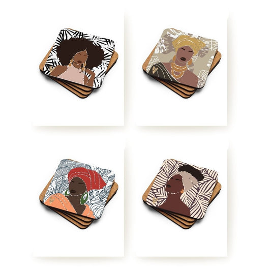 Melanated Musings | 4 Pack Coasters with Cork Backing (minimum order 5)