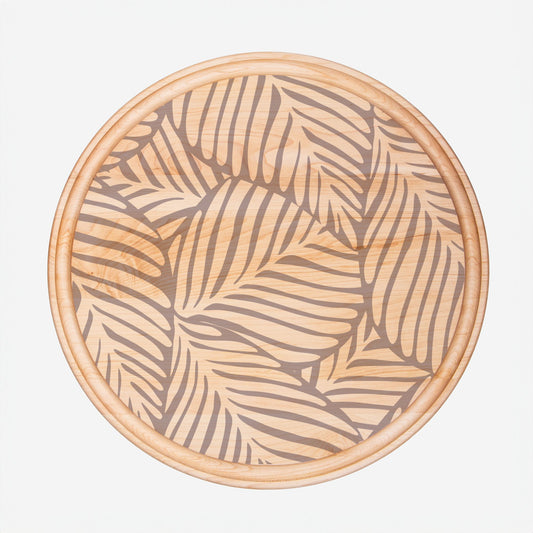 Mocha + Leaves Artisanal Wood Board | Round Charcuterie Board