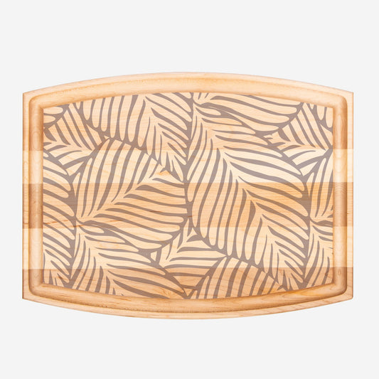 Mocha + Leaves Artisanal Wood Board | Rectangular Arched Charcuterie Board