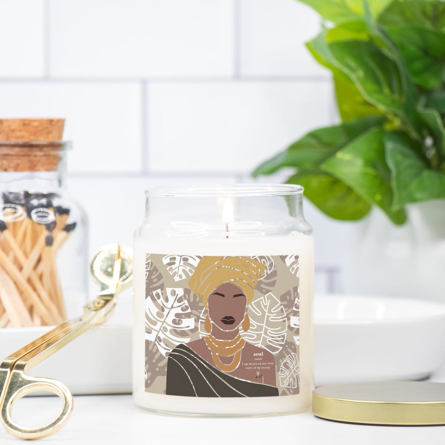 Cocoa Monsteras Candle | Apothecary Jar with Gold Lid - No Dyes | Melanated Musings Collection (minimum order 5)