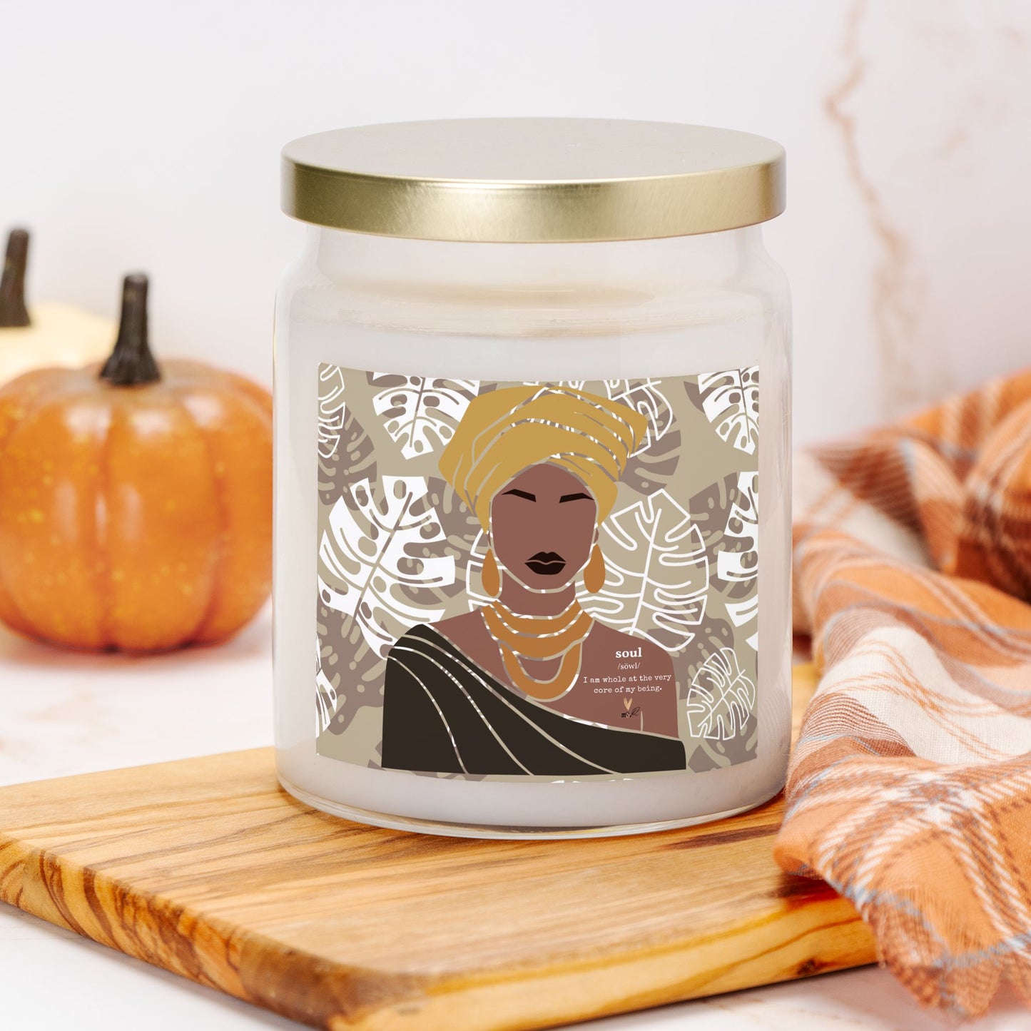 Cocoa Monsteras Candle | Apothecary Jar with Gold Lid - No Dyes | Melanated Musings Collection (minimum order 5)