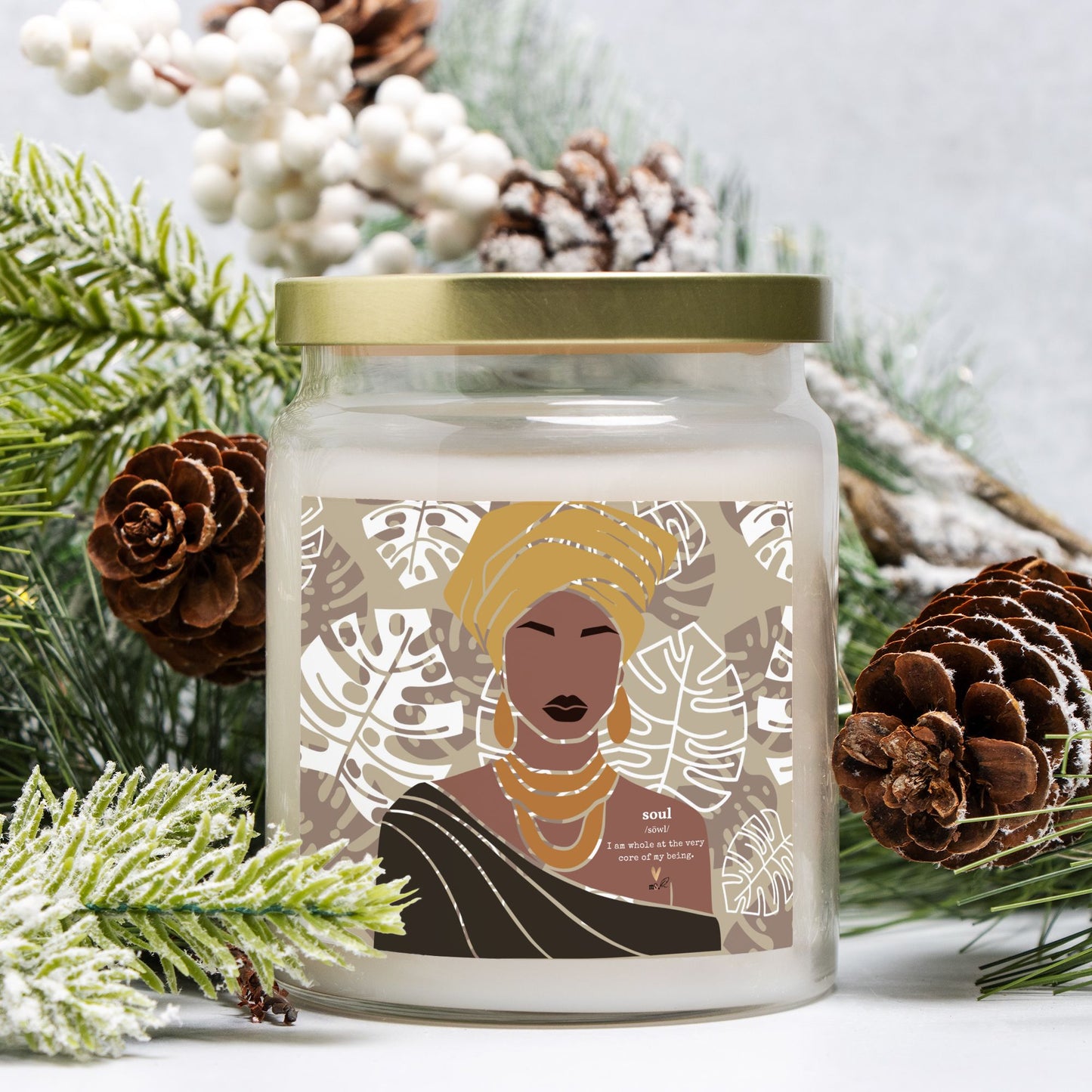 Cocoa Monsteras Candle | Apothecary Jar with Gold Lid - No Dyes | Melanated Musings Collection (minimum order 5)