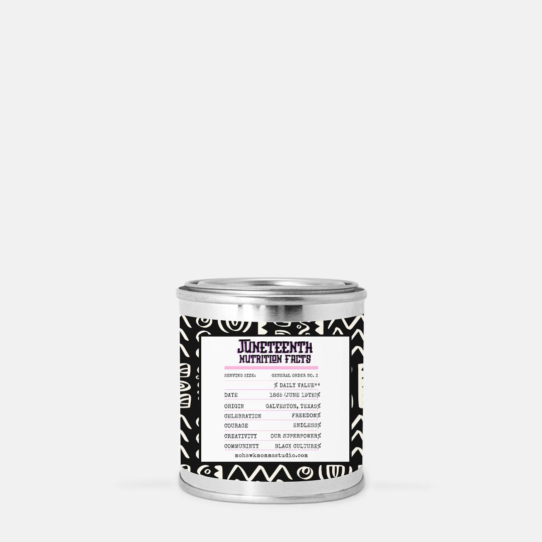 Información nutricional de Juneteenth (lata de pintura) Vela de mecha de madera - Sin colorantes